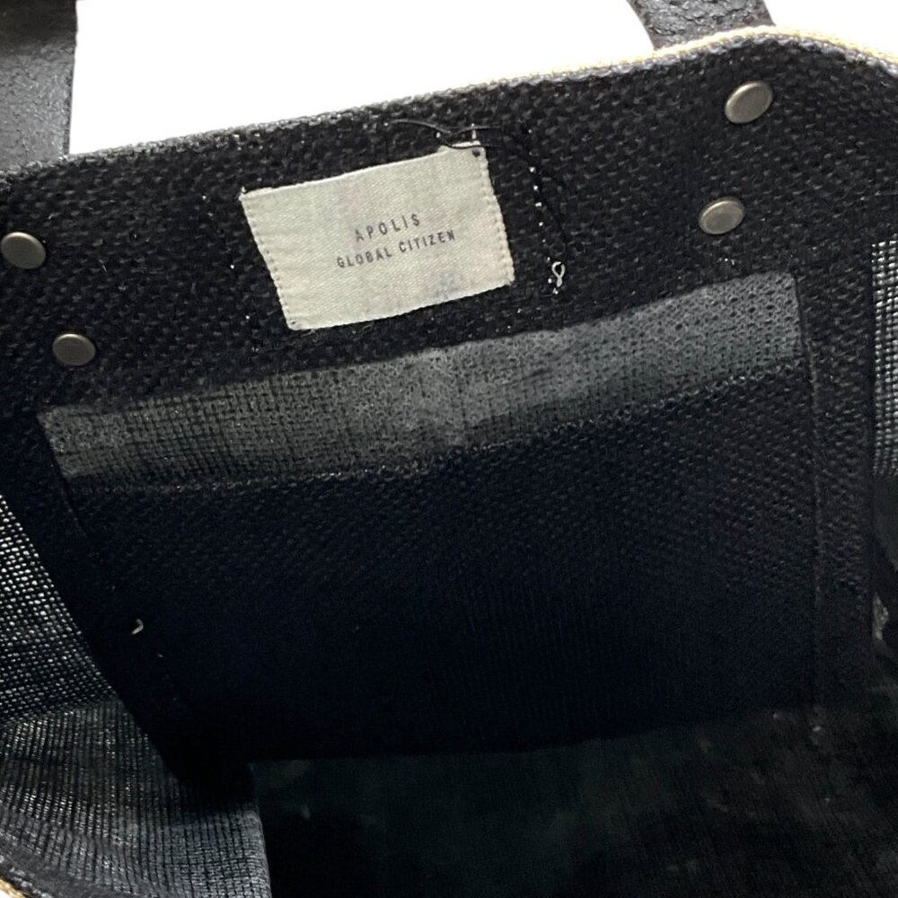 Apolis Jute Market Bag Tall Black Hamilton Bermuda Leather Handles - Picture 8 of 10